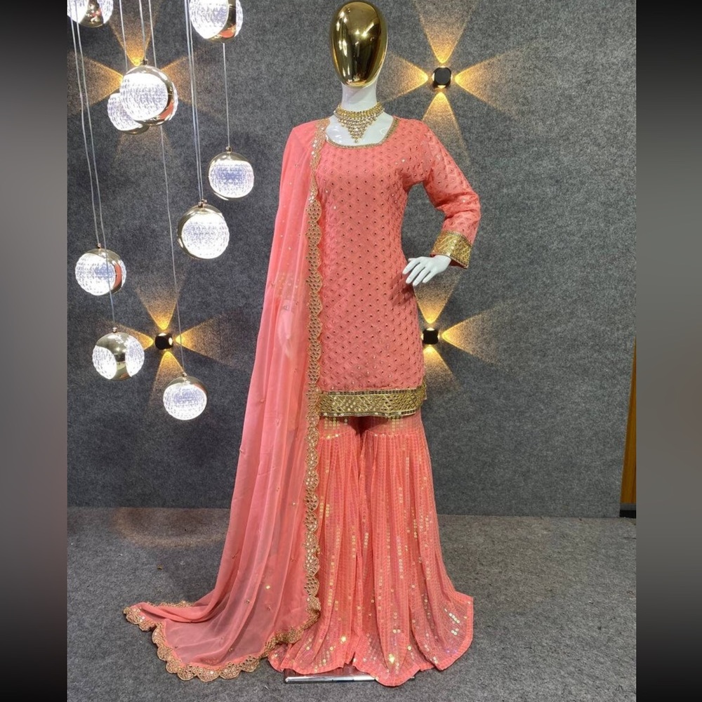 Orange Salwar Kameez For Women Sharara Suit Kurti Palazzo For Party Wear